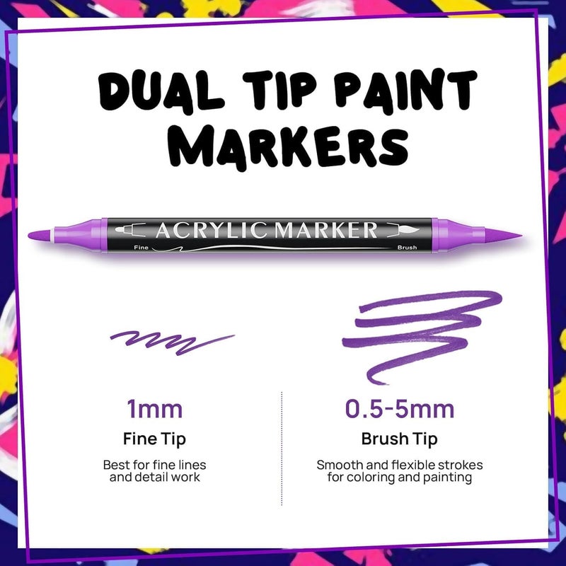 Coogert 60 Colors Dual Tip Acrylic Paint Markers,Fine Tip and Brush Tip Permanent Acrylic Paint Pens For Rock Painting, Canvas, Wood, Glass, Ceramic, Fabric, Plastic, Egg, Scrapbook,Art Painting Supplies Kit - Image 2